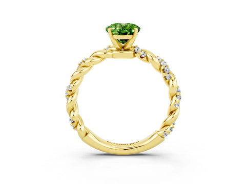 Yellow gold Oval Cut Peridot Solitaire Ring with Twisted Band and Pavé Accents_3