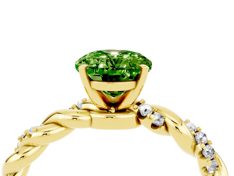Yellow gold Oval Cut Peridot Solitaire Ring with Twisted Band and Pavé Accents_4