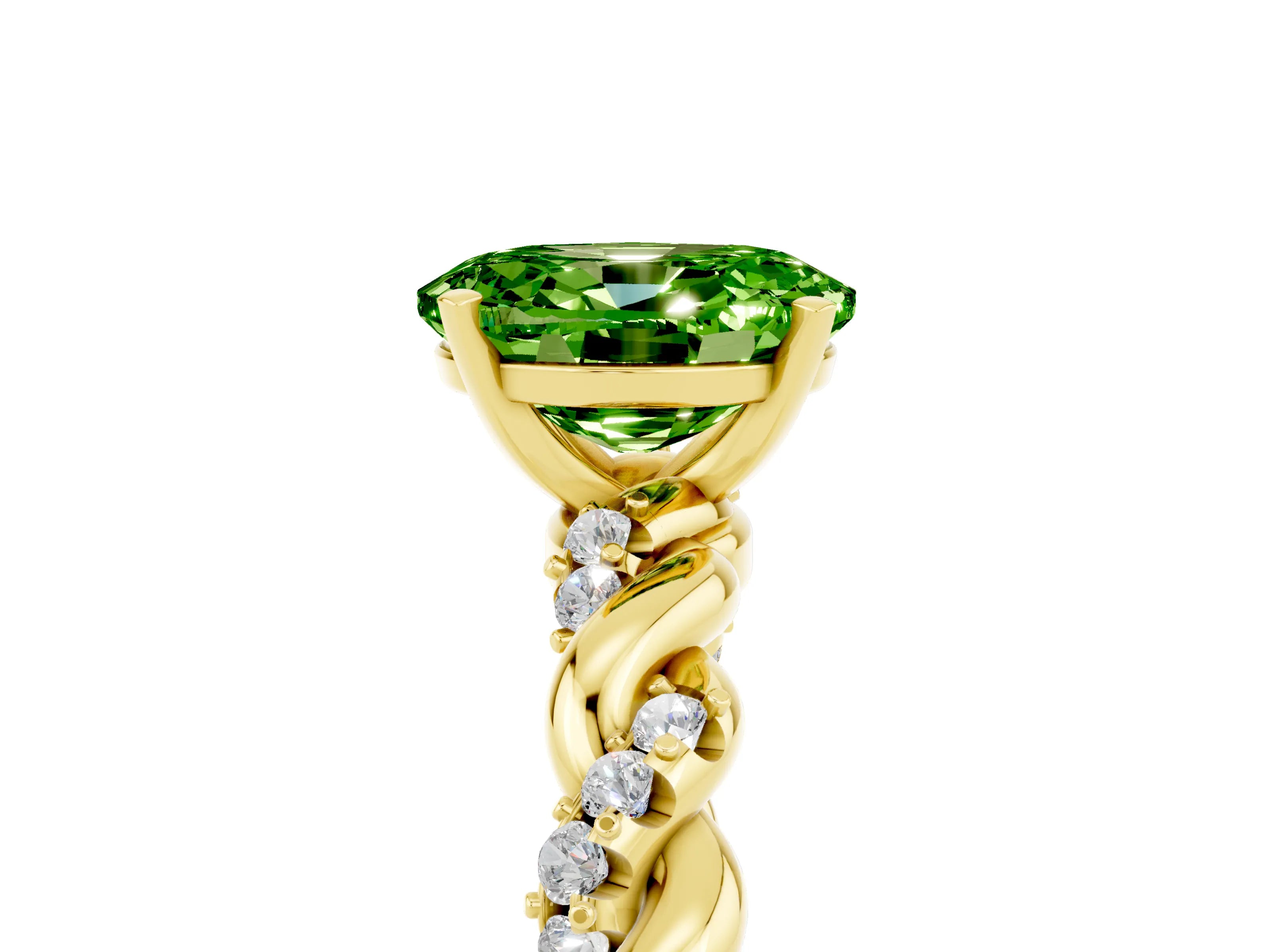 Yellow gold Oval Cut Peridot Solitaire Ring with Twisted Band and Pavé Accents_5