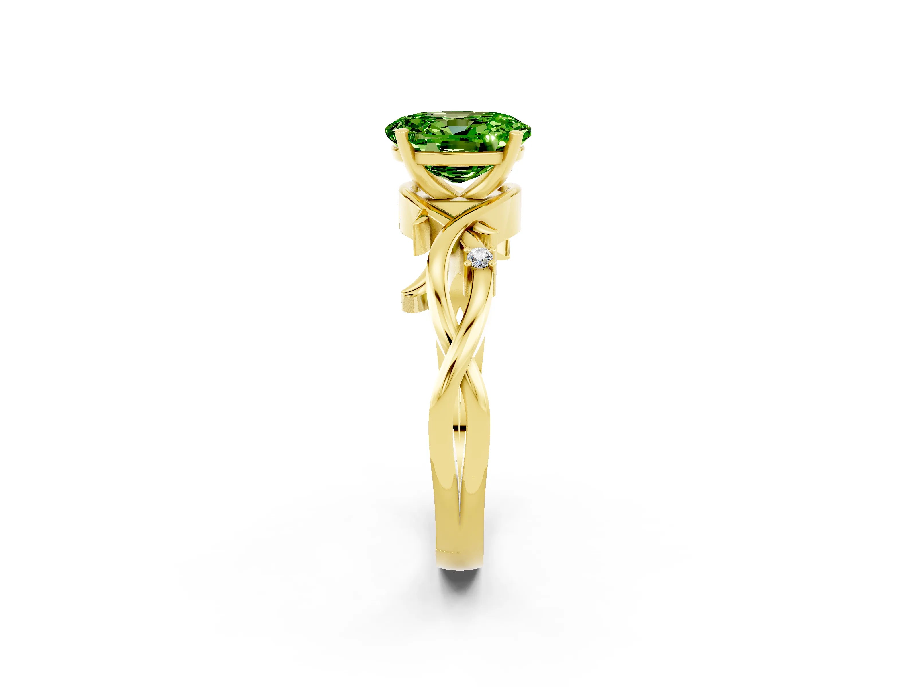 Yellow gold Oval Cut Peridot Solitaire Ring with Twisted Band and Prong Setting_2