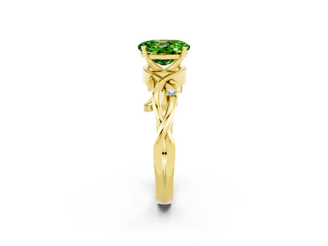 Yellow gold Oval Cut Peridot Solitaire Ring with Twisted Band and Prong Setting_2