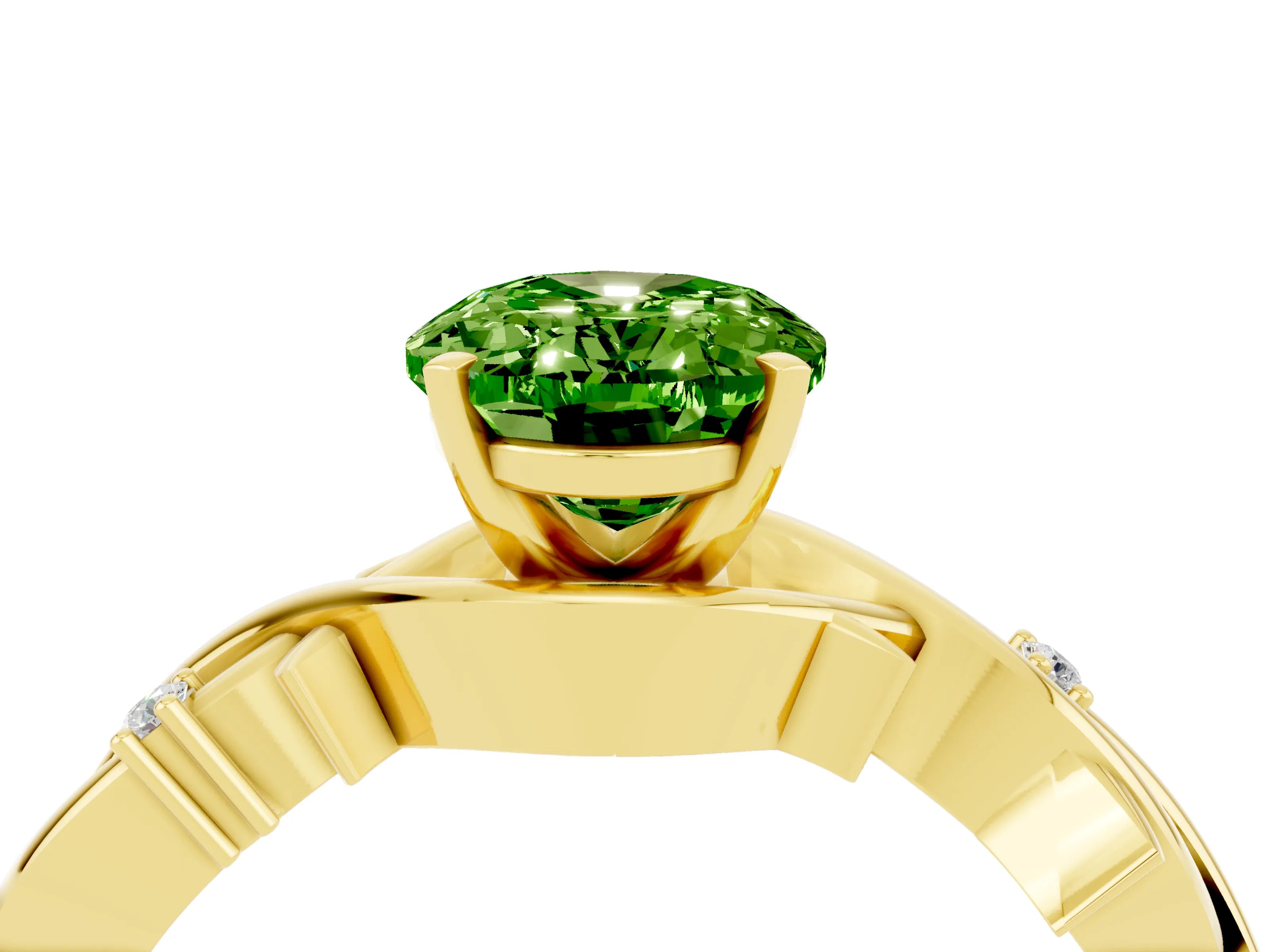 Yellow gold Oval Cut Peridot Solitaire Ring with Twisted Band and Prong Setting_4