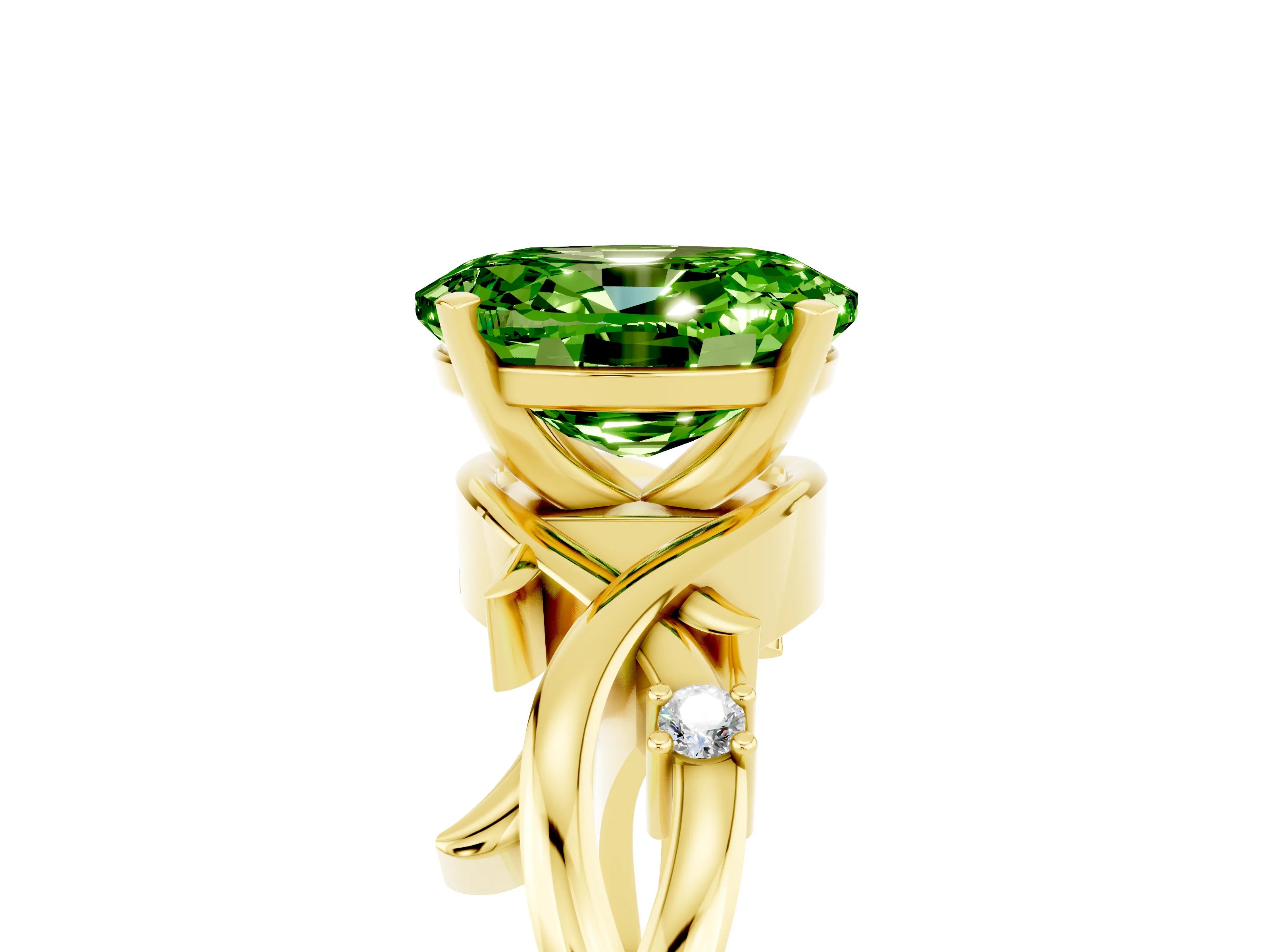 Yellow gold Oval Cut Peridot Solitaire Ring with Twisted Band and Prong Setting_5