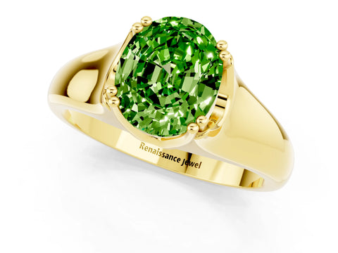 Yellow gold Oval Cut Peridot Solitaire Ring with Wide Band and Prong Setting_1