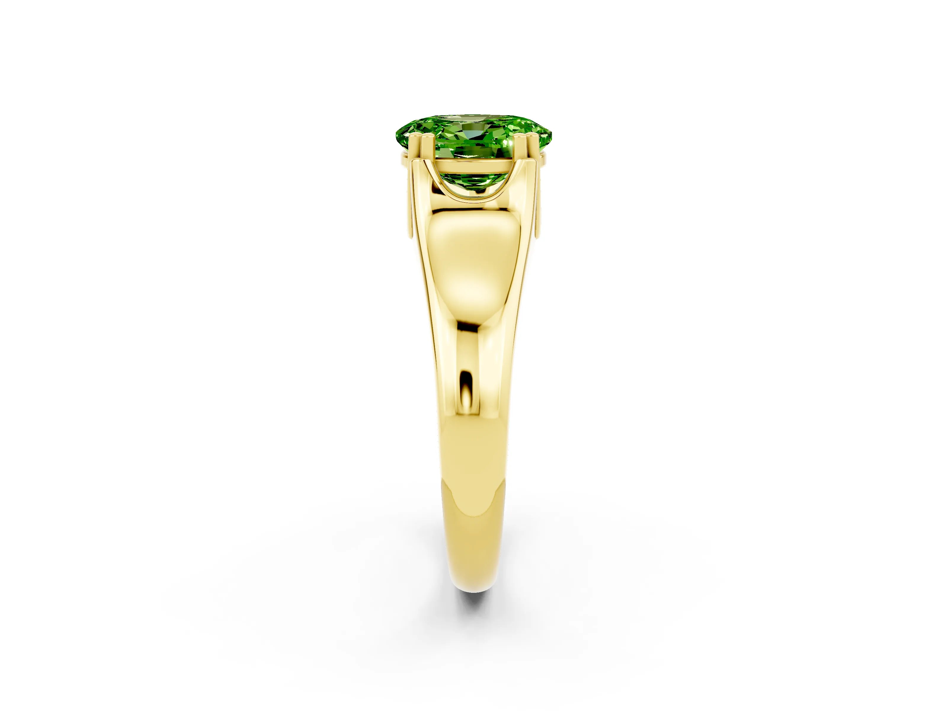 Yellow gold Oval Cut Peridot Solitaire Ring with Wide Band and Prong Setting_2