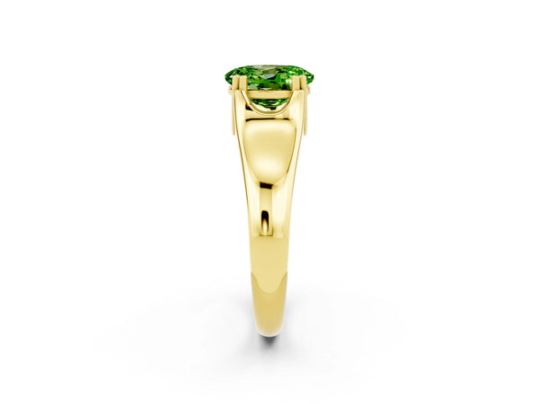 Yellow gold Oval Cut Peridot Solitaire Ring with Wide Band and Prong Setting