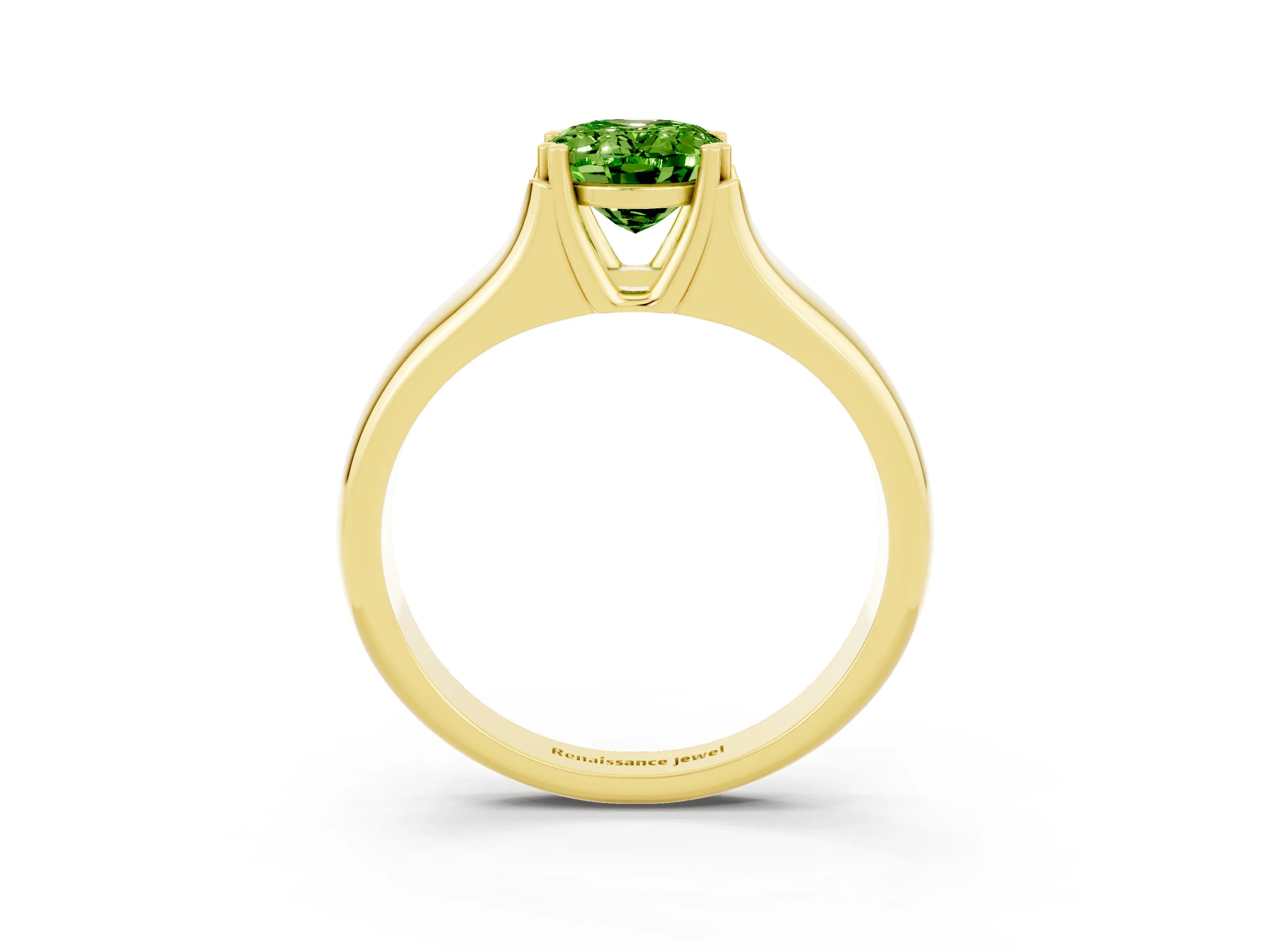 Yellow gold Oval Cut Peridot Solitaire Ring with Wide Band and Prong Setting_3
