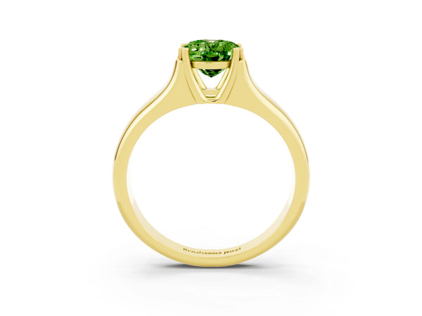 Yellow gold Oval Cut Peridot Solitaire Ring with Wide Band and Prong Setting