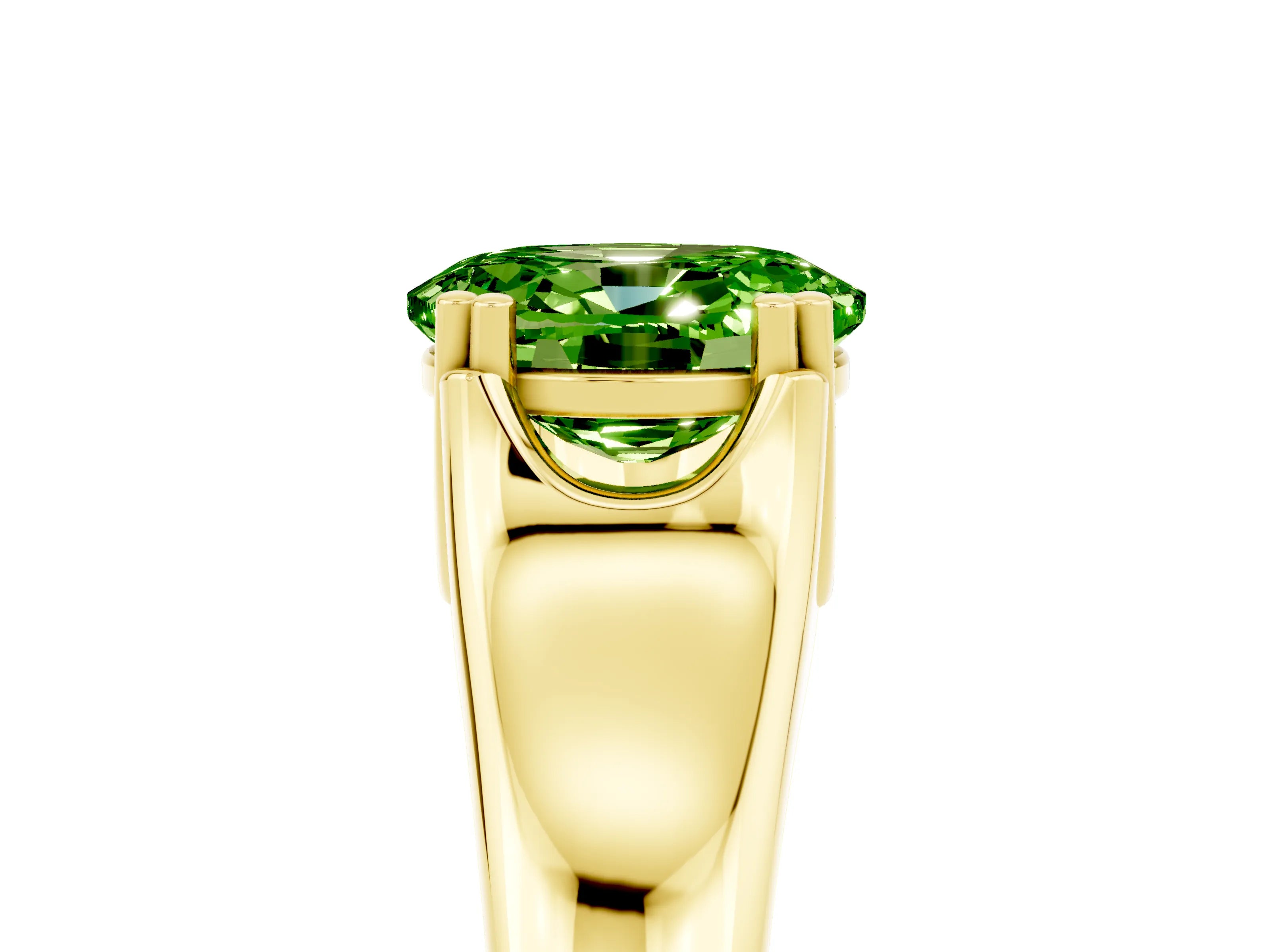 Yellow gold Oval Cut Peridot Solitaire Ring with Wide Band and Prong Setting_5