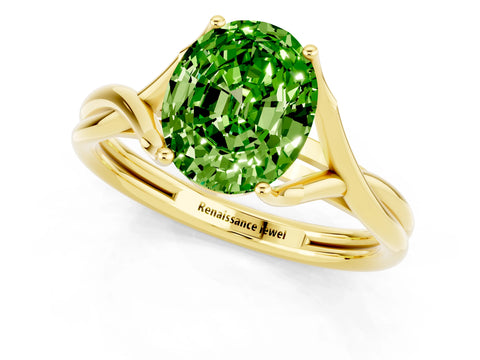 Yellow gold Oval Cut Peridot Solitaire Twist Band Prong Setting Ring_37