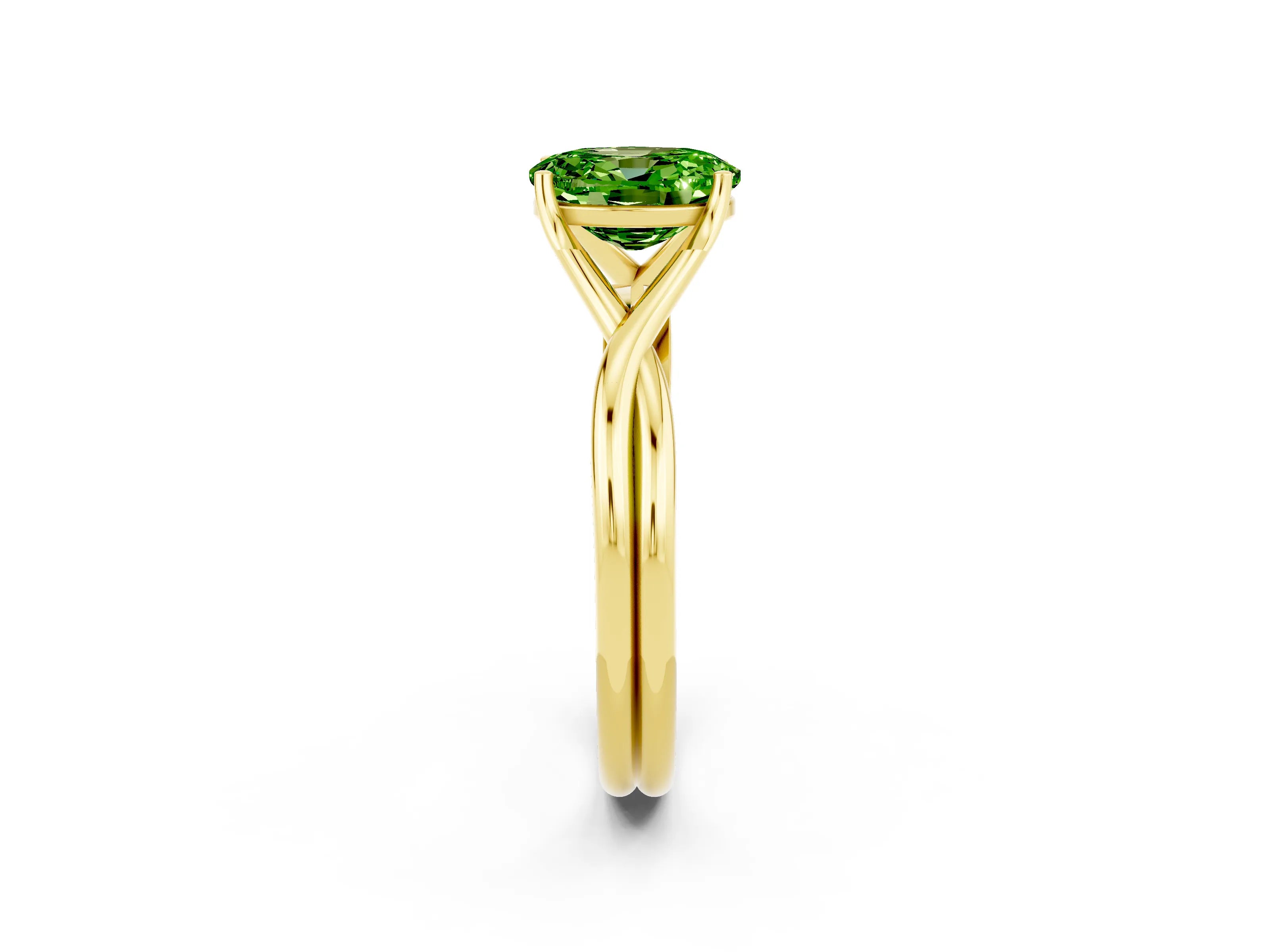 Yellow gold Oval Cut Peridot Solitaire Twist Band Prong Setting Ring_38