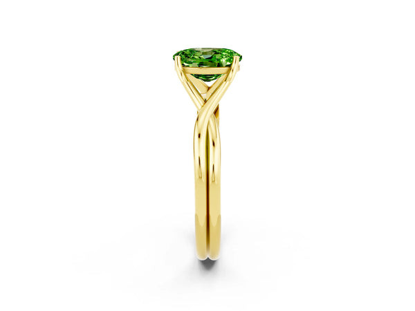 Yellow gold Oval Cut Peridot Solitaire Twist Band Prong Setting Ring