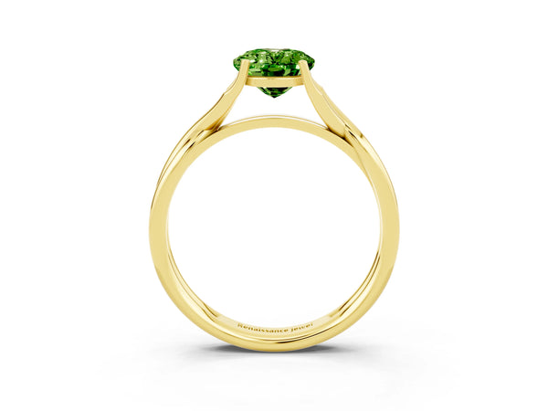 Yellow gold Oval Cut Peridot Solitaire Twist Band Prong Setting Ring