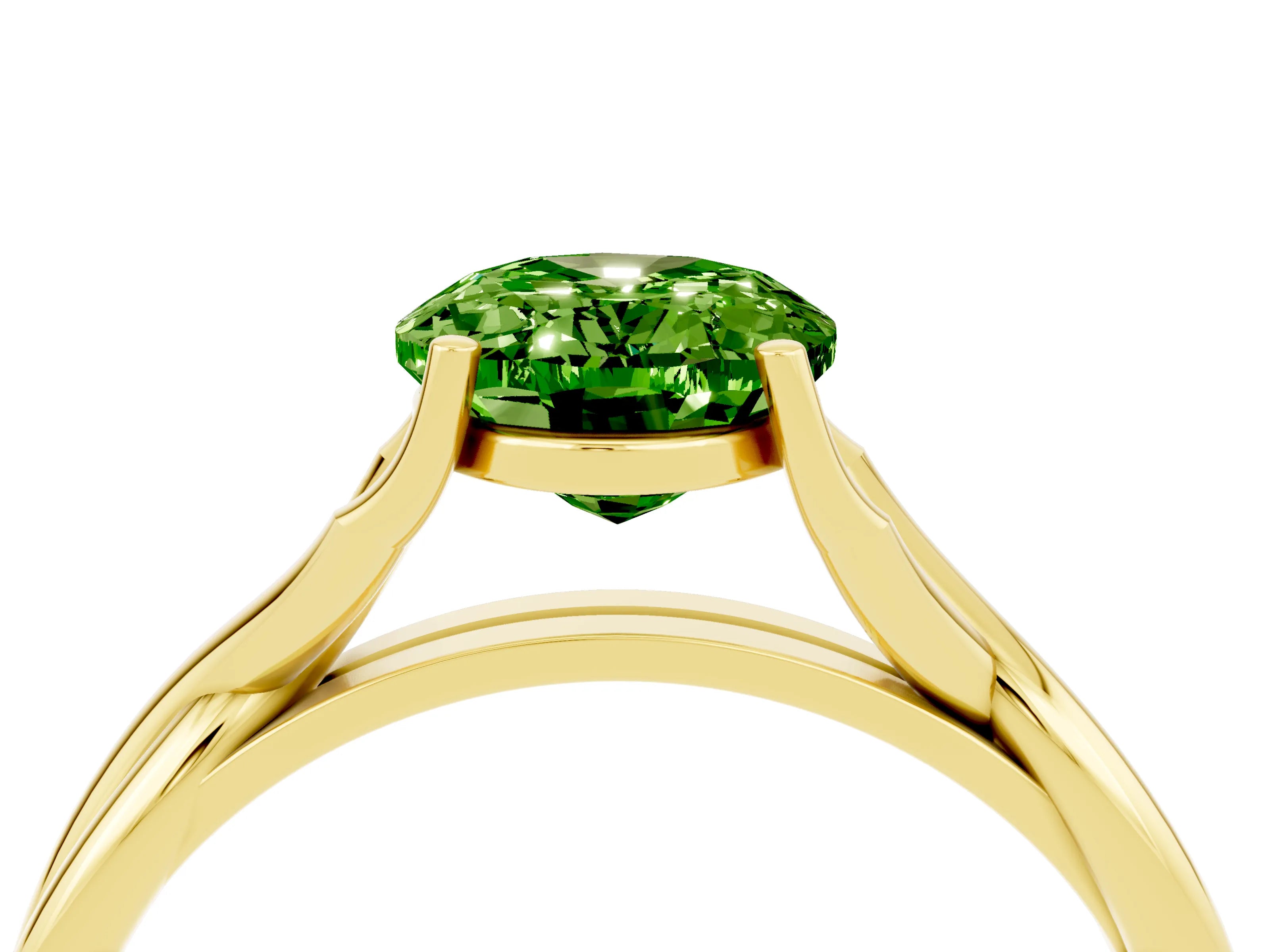 Yellow gold Oval Cut Peridot Solitaire Twist Band Prong Setting Ring_40