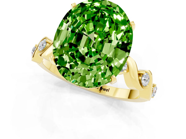 Yellow gold Oval Cut Peridot Solitaire Twisted Band with Round  Accents and Prong Setting
