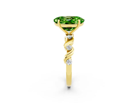Yellow gold Oval Cut Peridot Solitaire Twisted Band with Round  Accents and Prong Setting_14