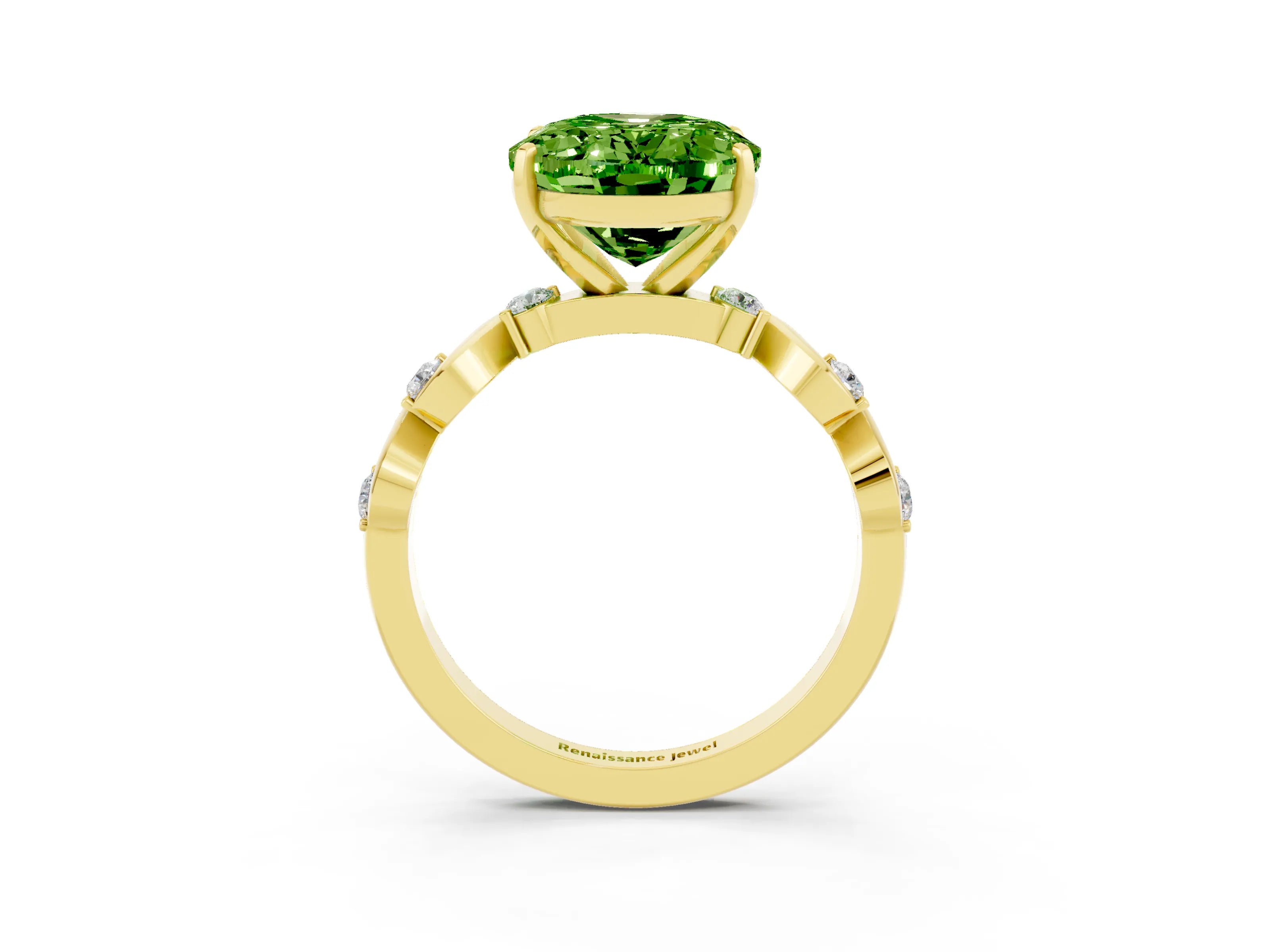 Yellow gold Oval Cut Peridot Solitaire Twisted Band with Round  Accents and Prong Setting_15