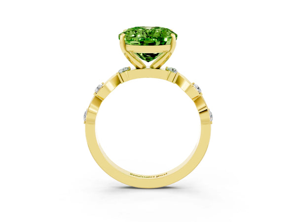 Yellow gold Oval Cut Peridot Solitaire Twisted Band with Round  Accents and Prong Setting
