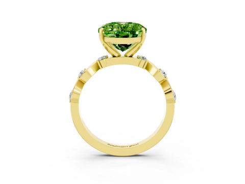 Yellow gold Oval Cut Peridot Solitaire Twisted Band with Round  Accents and Prong Setting_15