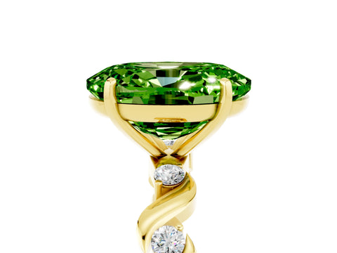 Yellow gold Oval Cut Peridot Solitaire Twisted Band with Round  Accents and Prong Setting_17