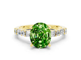 Yellow gold Oval Cut Peridot Solitaire with Side Baguettes and Channel Set Band