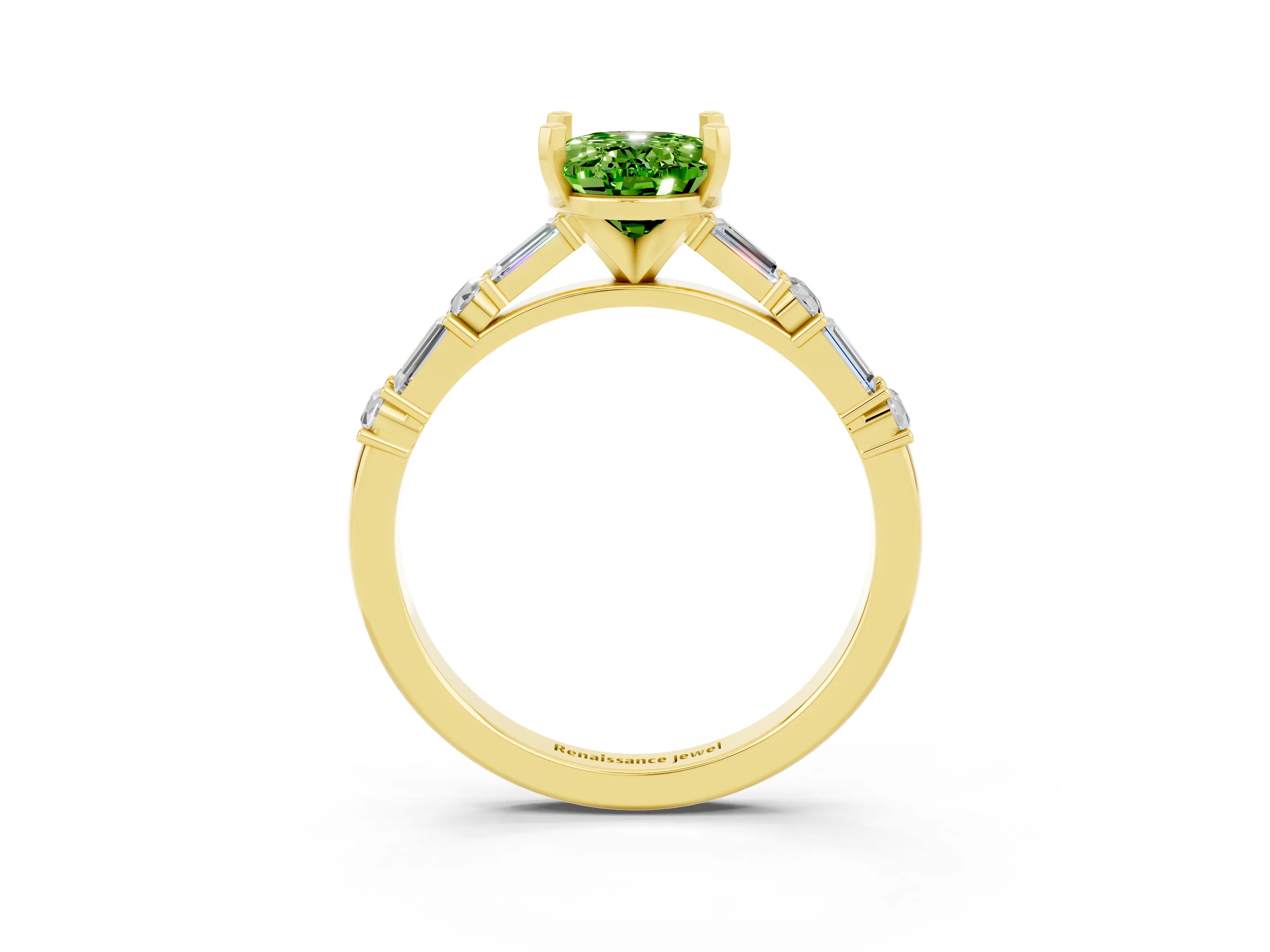 Yellow gold Oval Cut Peridot Solitaire with Side Baguettes and Channel Set Band_3