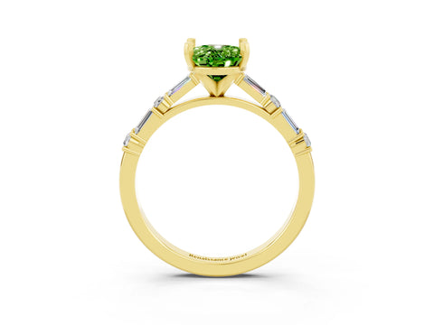 Yellow gold Oval Cut Peridot Solitaire with Side Baguettes and Channel Set Band_3