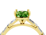Yellow gold Oval Cut Peridot Solitaire with Side Baguettes and Channel Set Band_4