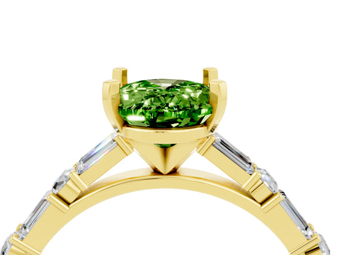 Yellow gold Oval Cut Peridot Solitaire with Side Baguettes and Channel Set Band_4