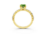 Yellow gold Oval Cut Peridot Solitaire with Side Stones, Pave Band, Four-Prong Setting_39