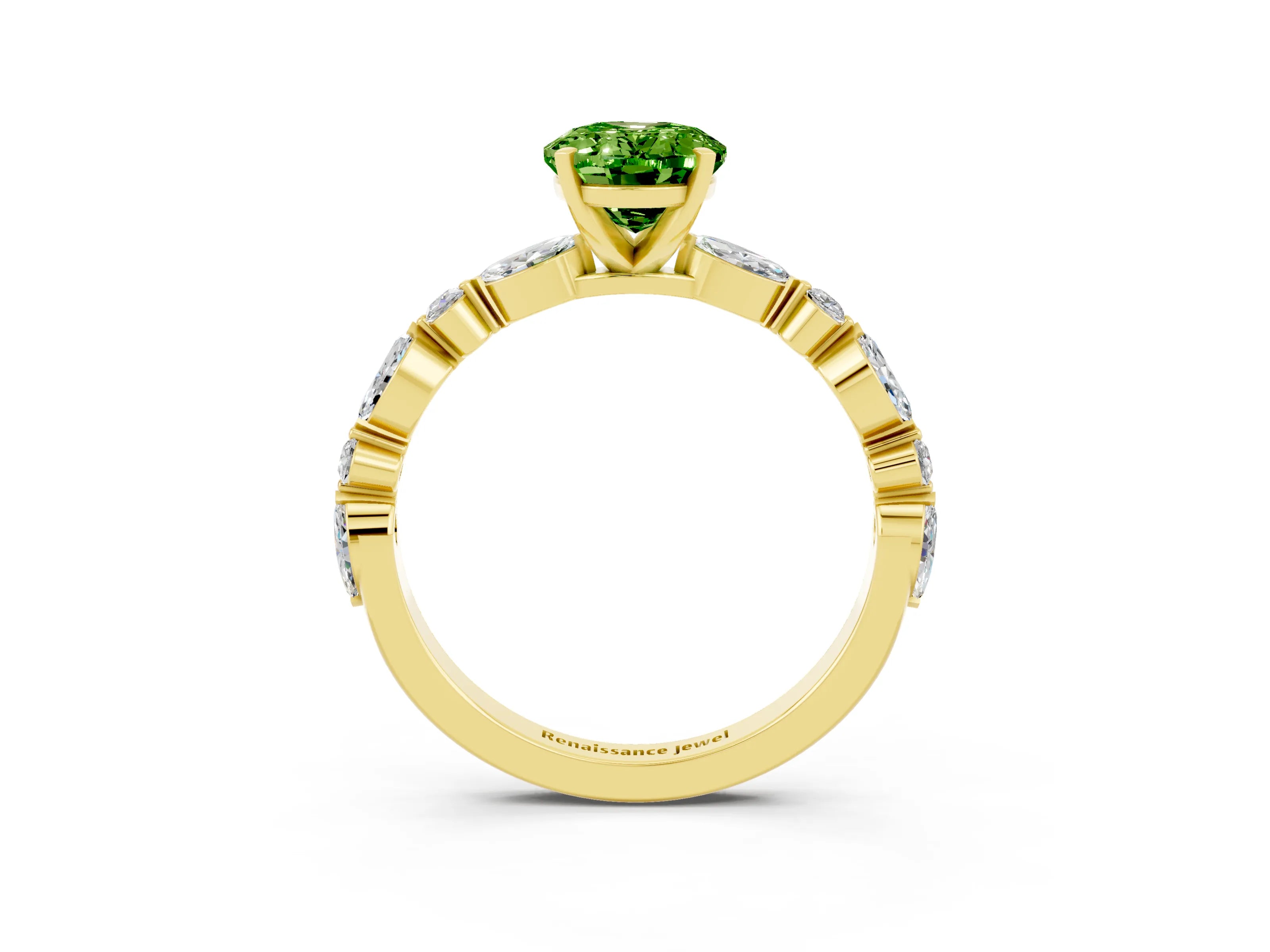 Yellow gold Oval Cut Peridot Solitaire with Side Stones on a Pavé Band and Four-Prong Setting_3