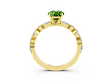 Yellow gold Oval Cut Peridot Solitaire with Side Stones on a Pavé Band and Four-Prong Setting_3