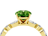 Yellow gold Oval Cut Peridot Solitaire with Side Stones on a Pavé Band and Four-Prong Setting_4