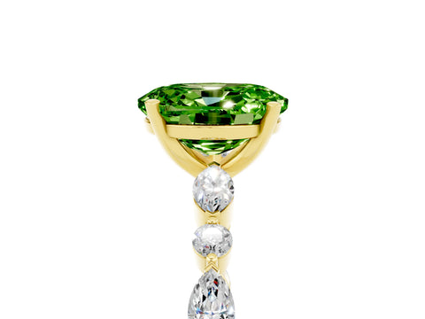 Yellow gold Oval Cut Peridot Solitaire with Side Stones on a Pavé Band and Four-Prong Setting_5