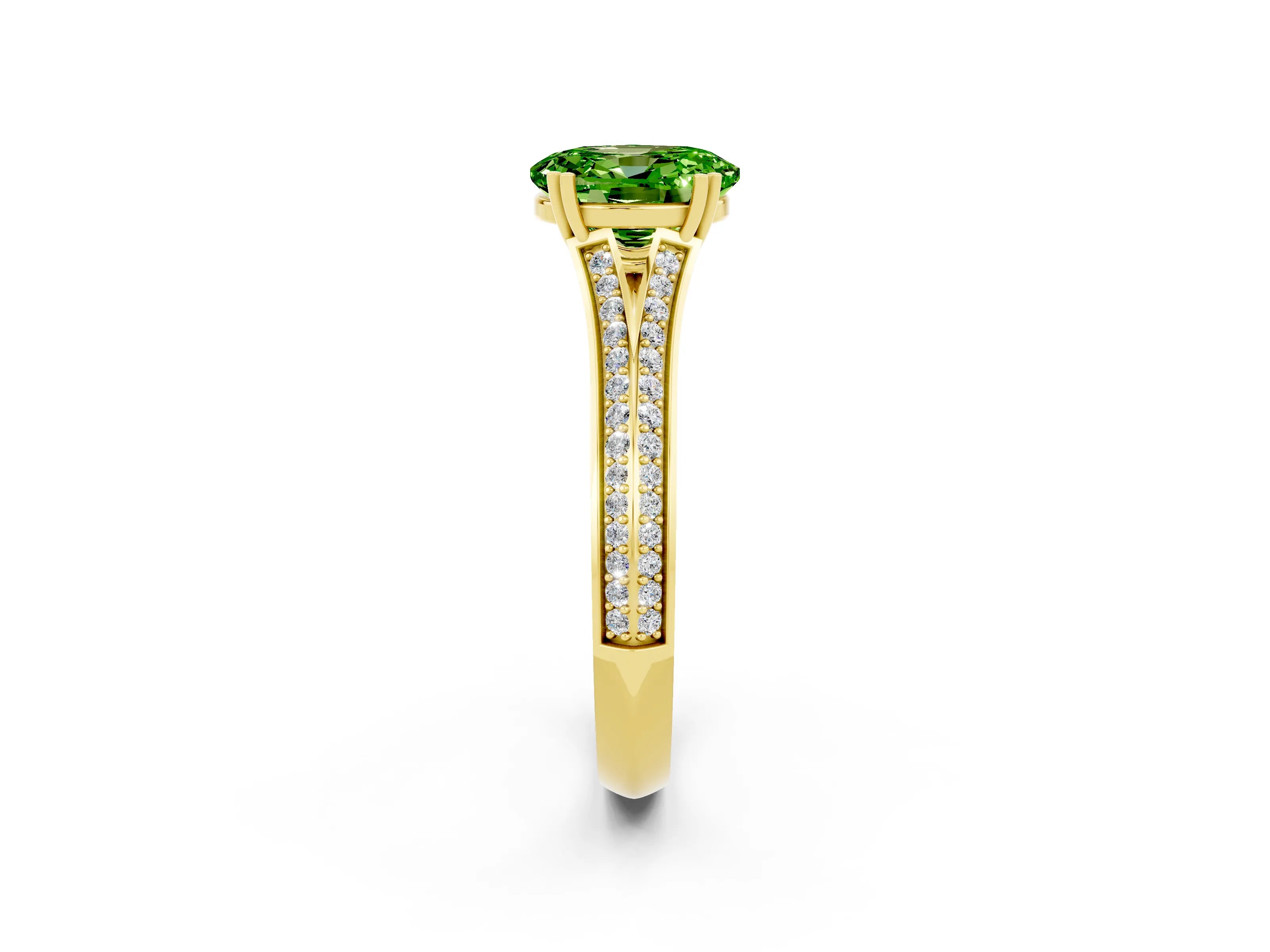 Yellow gold Oval Cut Peridot Split Shank Engagement Ring with Pavé Band_2