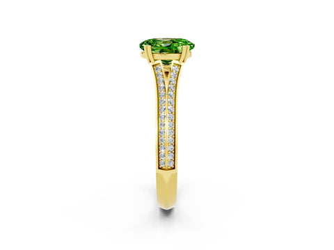 Yellow gold Oval Cut Peridot Split Shank Engagement Ring with Pavé Band_2