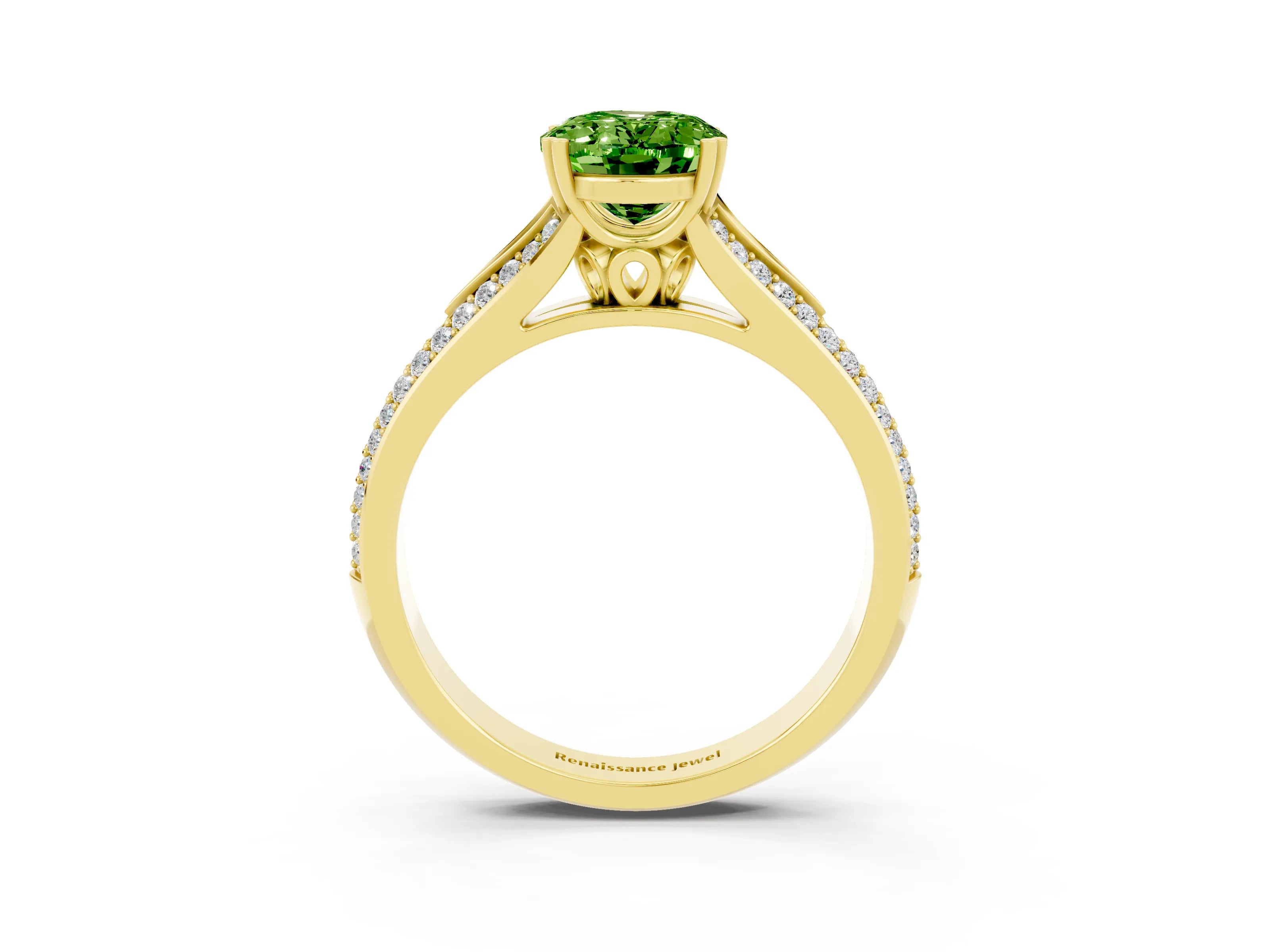 Yellow gold Oval Cut Peridot Split Shank Engagement Ring with Pavé Band_3