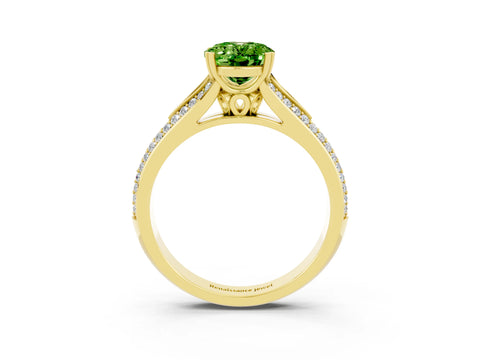 Yellow gold Oval Cut Peridot Split Shank Engagement Ring with Pavé Band_3