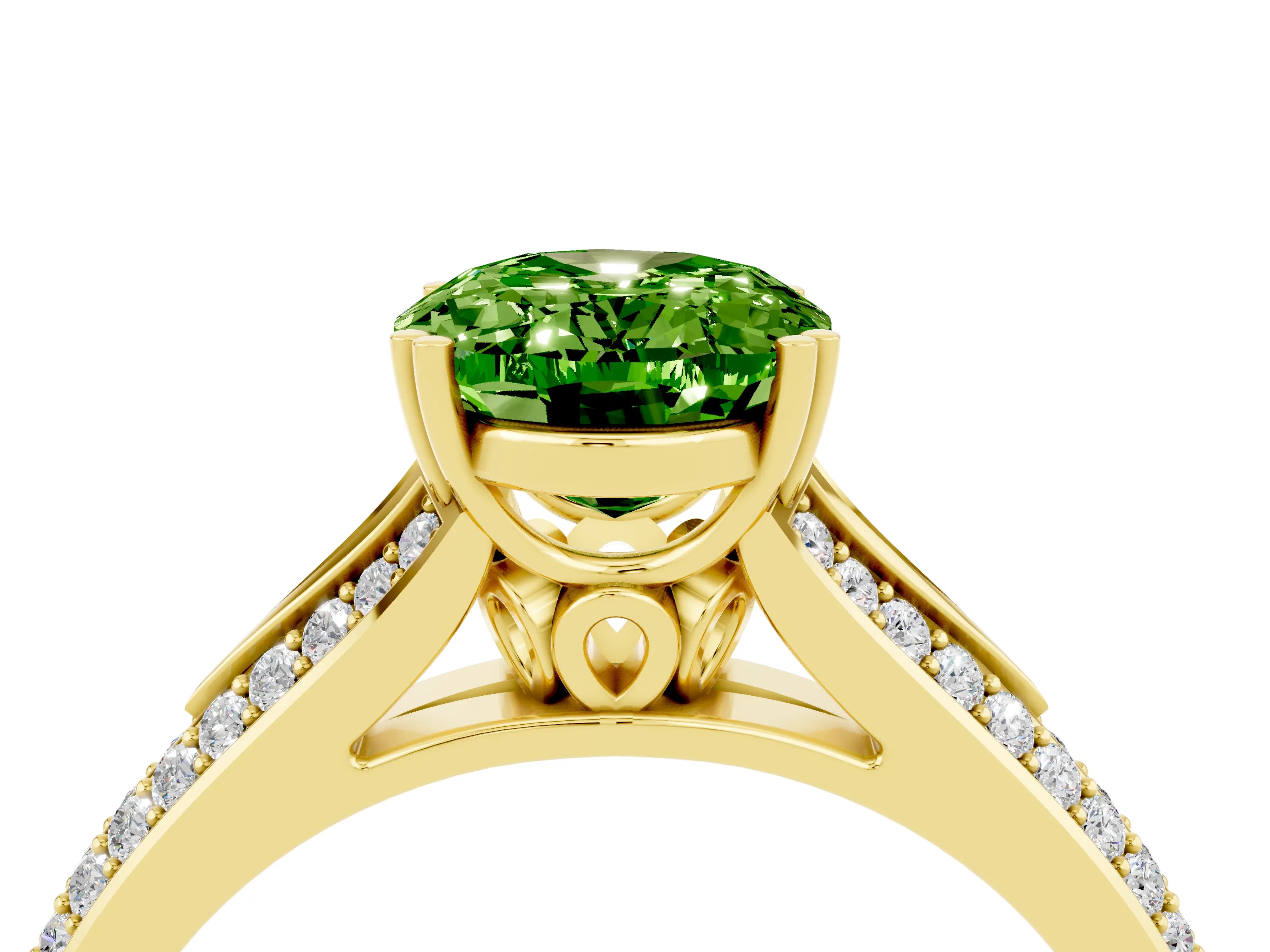 Yellow gold Oval Cut Peridot Split Shank Engagement Ring with Pavé Band_4