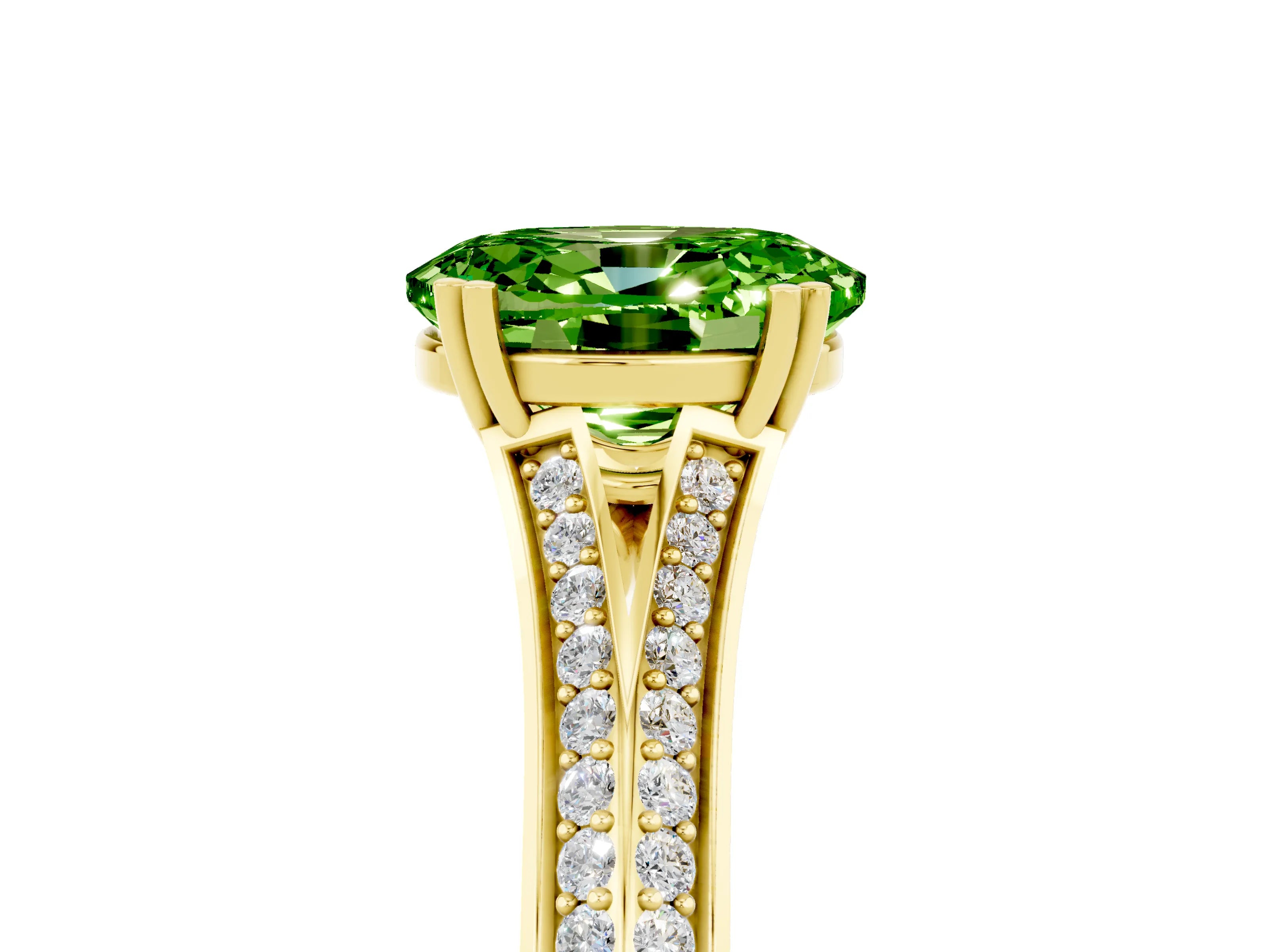 Yellow gold Oval Cut Peridot Split Shank Engagement Ring with Pavé Band_5
