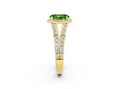 Yellow gold Oval Cut Peridot Split Shank Halo Ring with Four-Prong Setting_14