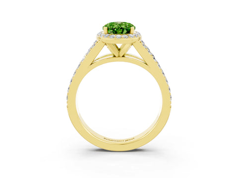 Yellow gold Oval Cut Peridot Split Shank Halo Ring with Four-Prong Setting_15