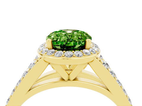 Yellow gold Oval Cut Peridot Split Shank Halo Ring with Four-Prong Setting_16