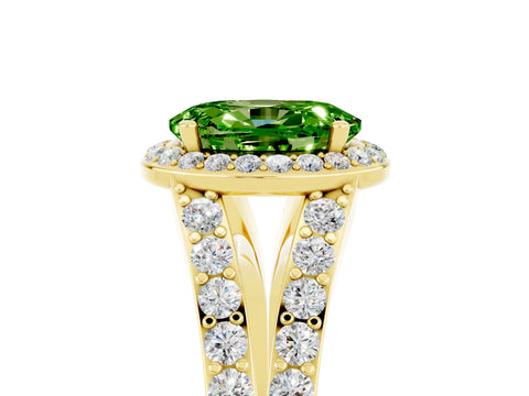 Yellow gold Oval Cut Peridot Split Shank Halo Ring with Four-Prong Setting_17