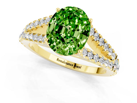 Yellow gold Oval Cut Peridot Split Shank Pavé Engagement Ring with Four-Prong Setting_36