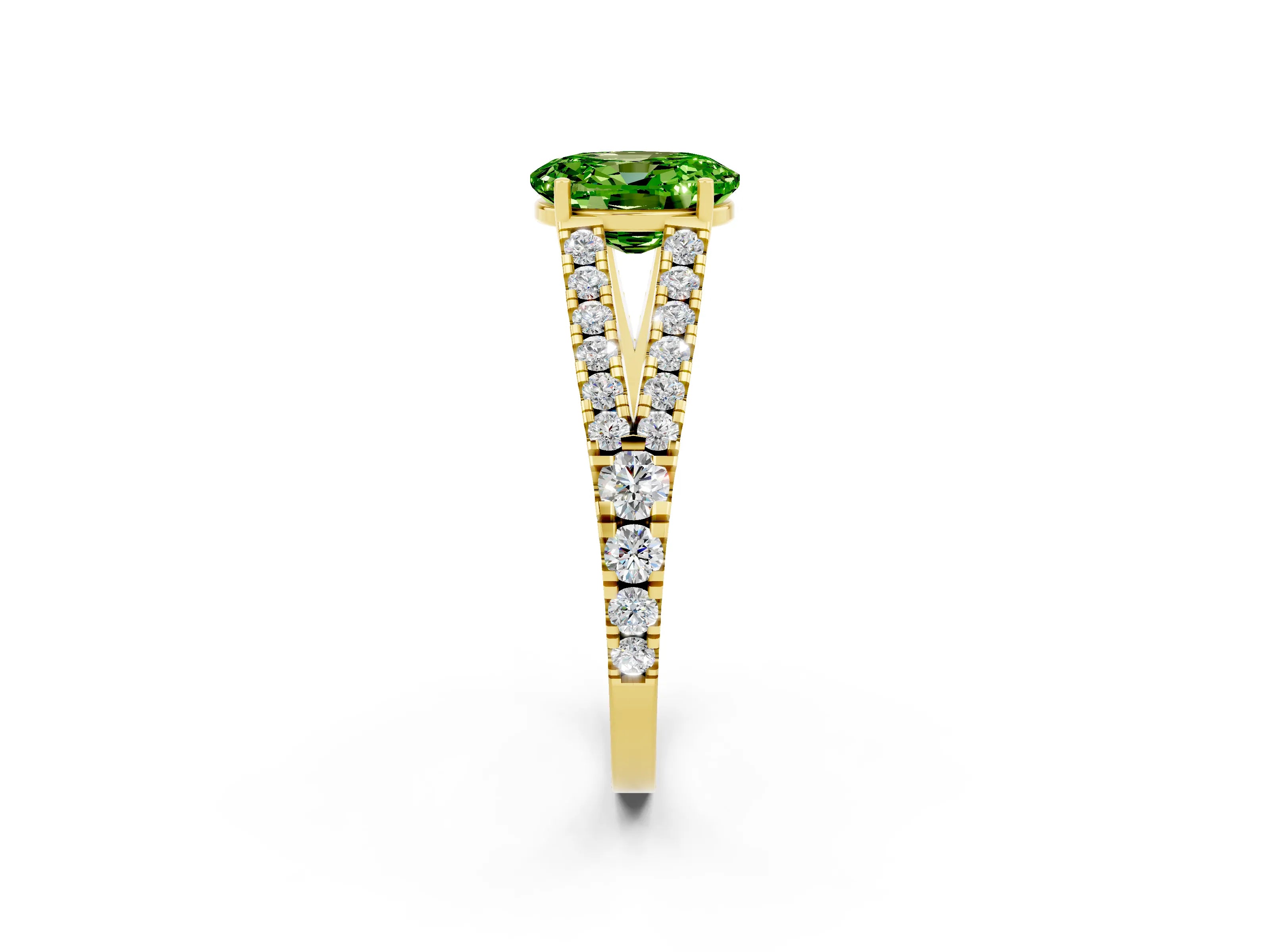 Yellow gold Oval Cut Peridot Split Shank Pavé Engagement Ring with Four-Prong Setting_37
