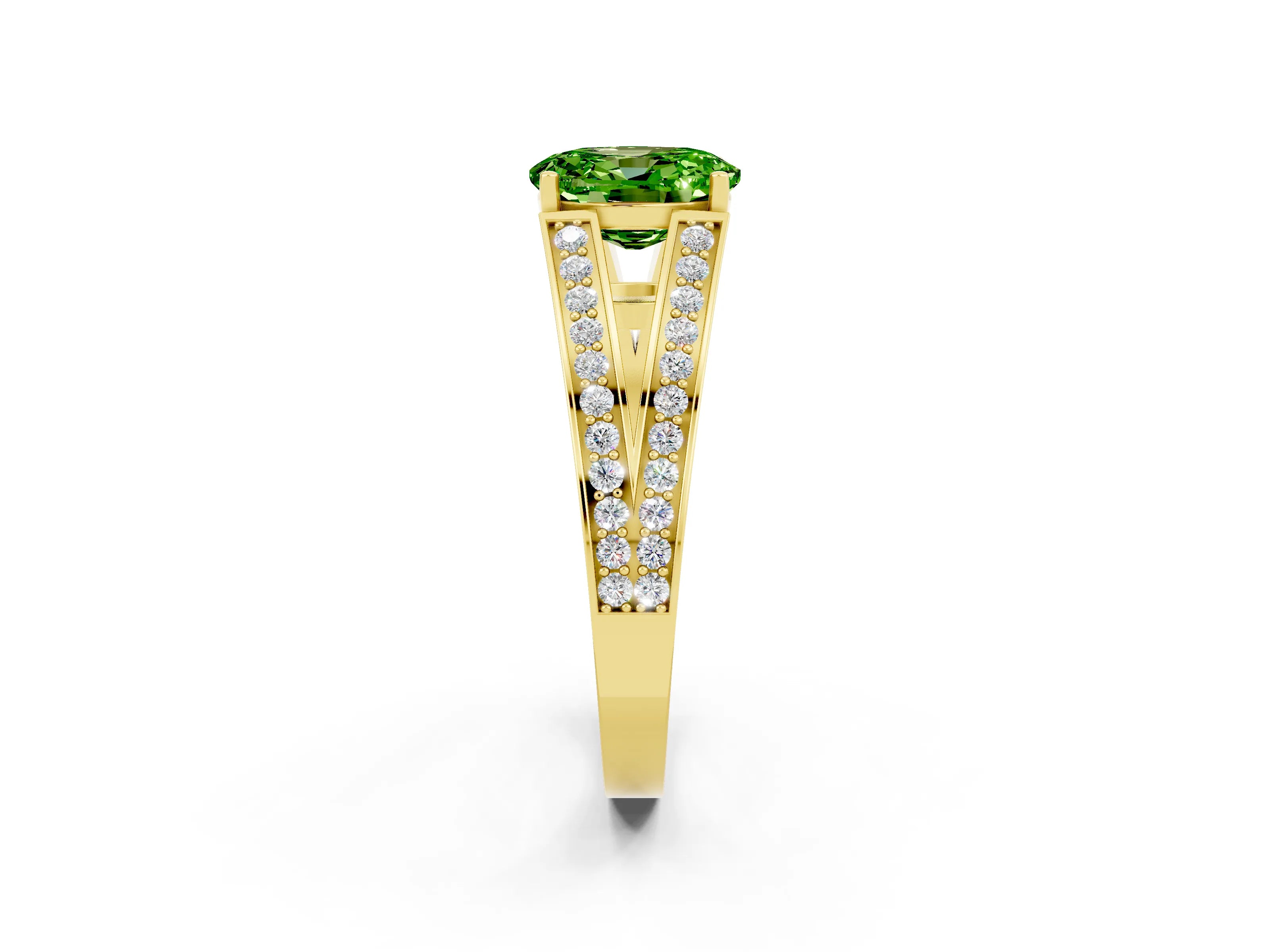 Yellow gold Oval Cut Peridot Split Shank Ring with Pavé Band and Four-Prong Setting_2