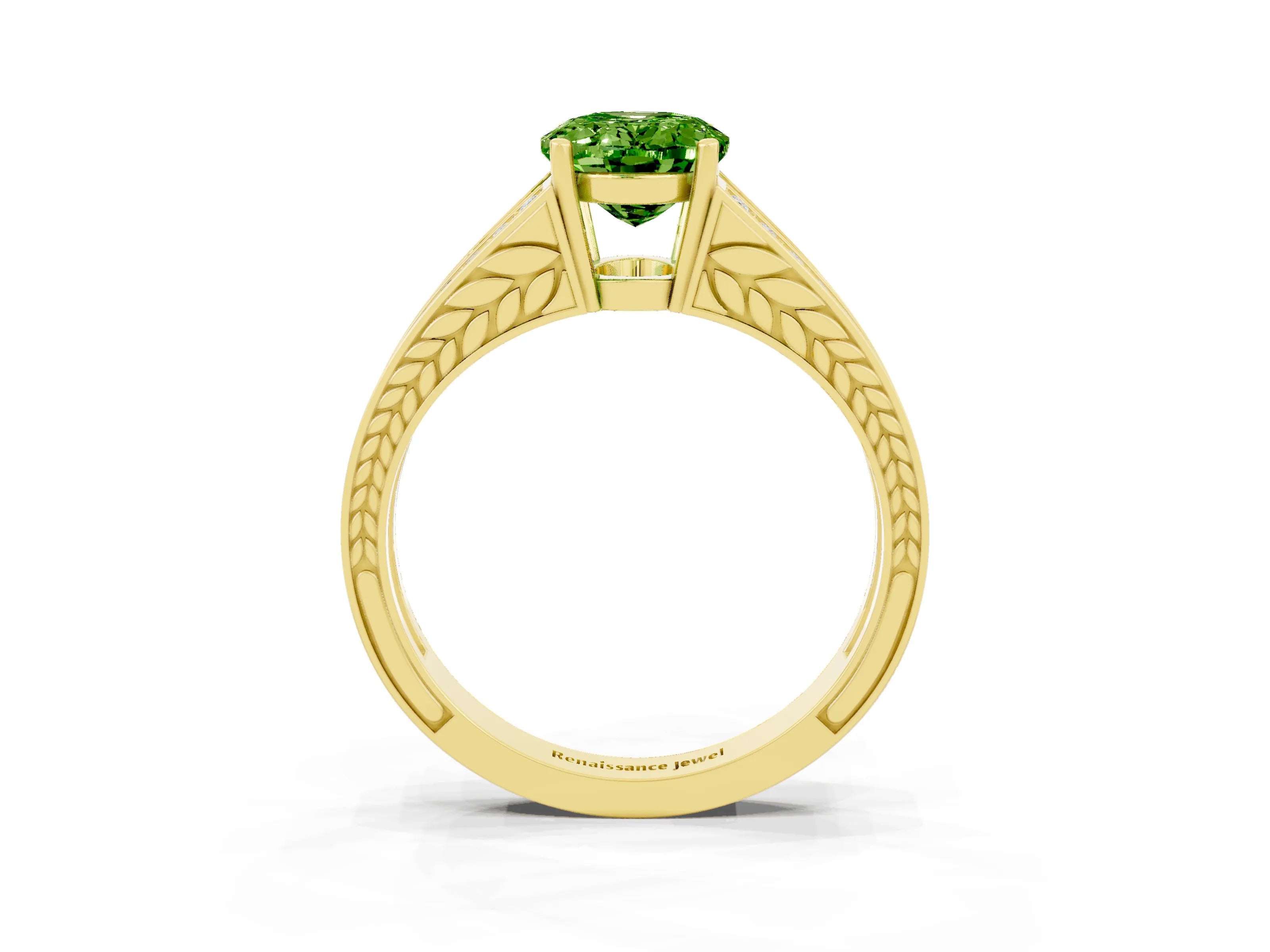 Yellow gold Oval Cut Peridot Split Shank Ring with Pavé Band and Four-Prong Setting_3