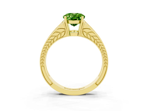 Yellow gold Oval Cut Peridot Split Shank Ring with Pavé Band and Four-Prong Setting_3
