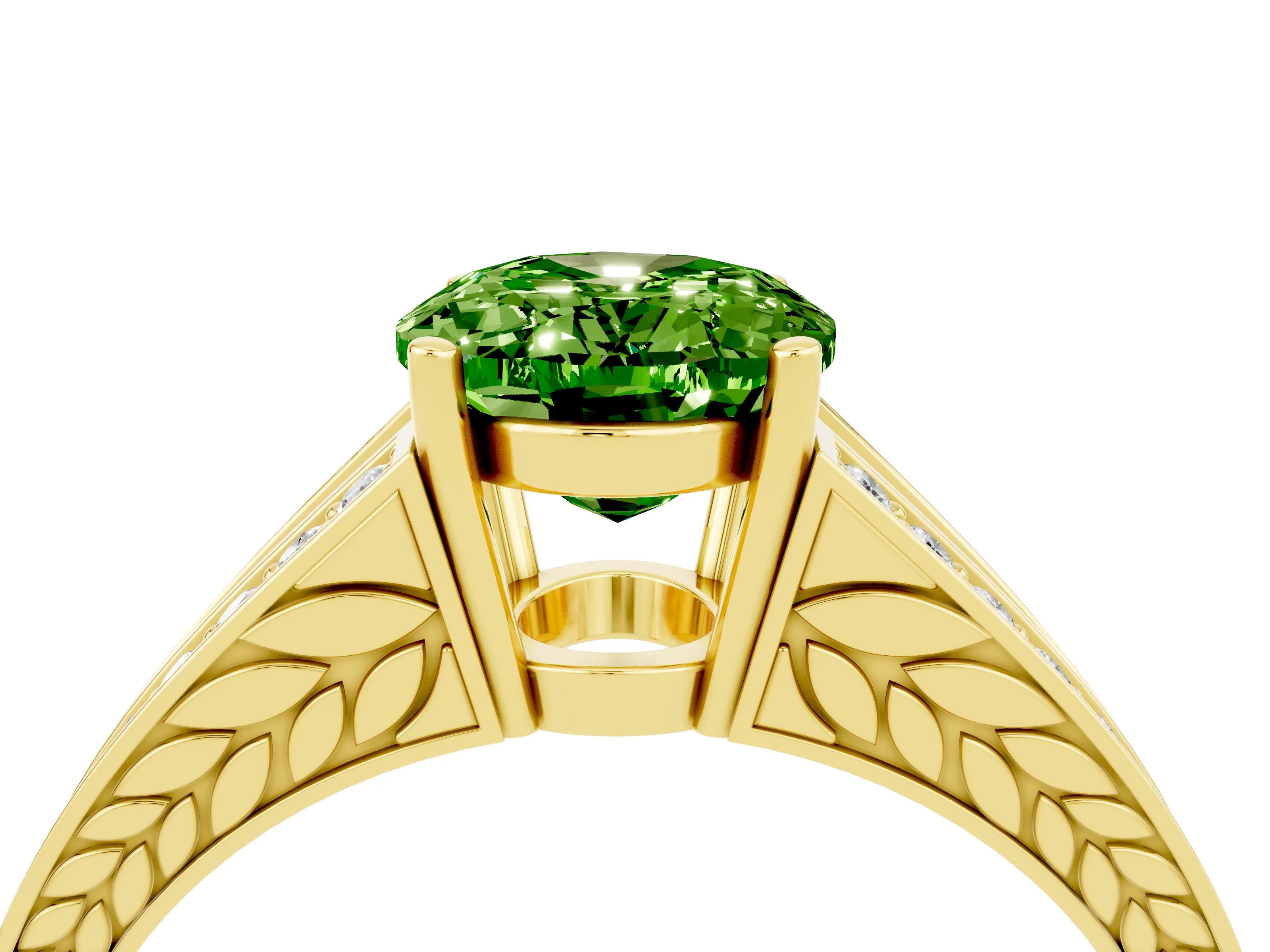 Yellow gold Oval Cut Peridot Split Shank Ring with Pavé Band and Four-Prong Setting_4